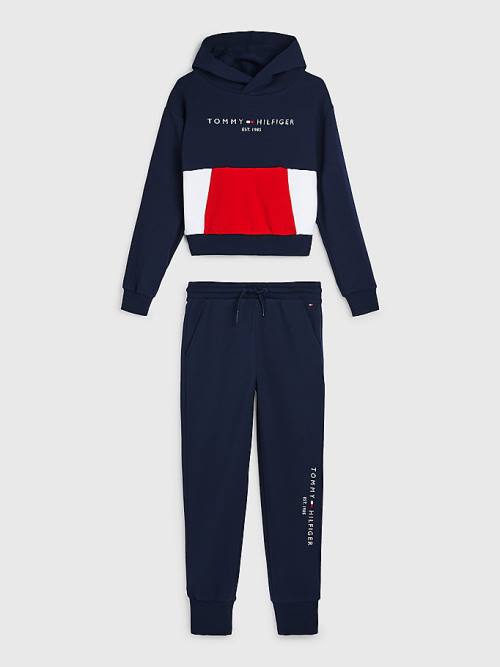 Tommy Hilfiger Essential Colour-Blocked And Joggers Set Hoodie Meisjes Blauw | TH739EXZ