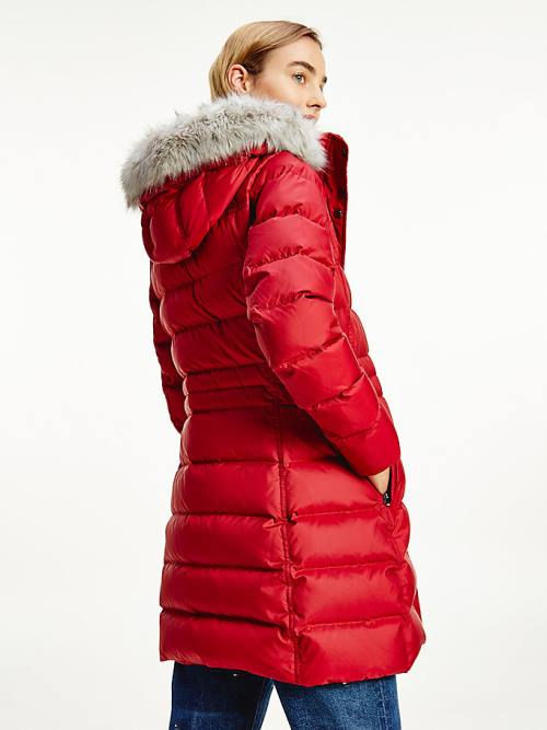 Tommy Hilfiger Essential Down-Filled Faux Fur Trim Coat Jassen Dames Rood | TH427YGN