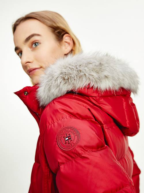 Tommy Hilfiger Essential Down-Filled Faux Fur Trim Coat Jassen Dames Rood | TH427YGN