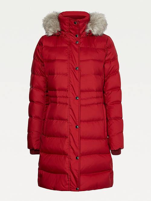 Tommy Hilfiger Essential Down-Filled Faux Fur Trim Coat Jassen Dames Rood | TH427YGN