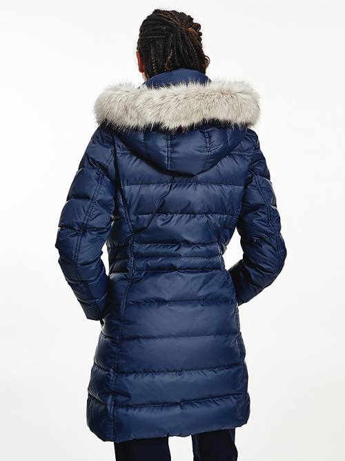 Tommy Hilfiger Essential Down-Filled Faux Fur Trim Coat Jassen Dames Blauw | TH743UGE