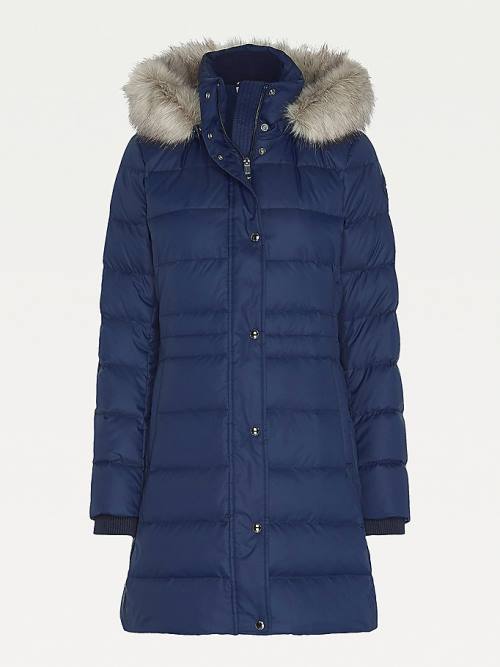 Tommy Hilfiger Essential Down-Filled Faux Fur Trim Coat Jassen Dames Blauw | TH743UGE