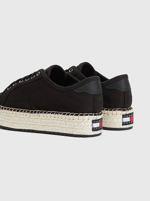 Tommy Hilfiger Essential Kanten-Up Flatform Espadrilles Loafers Dames Zwart | TH082LWM