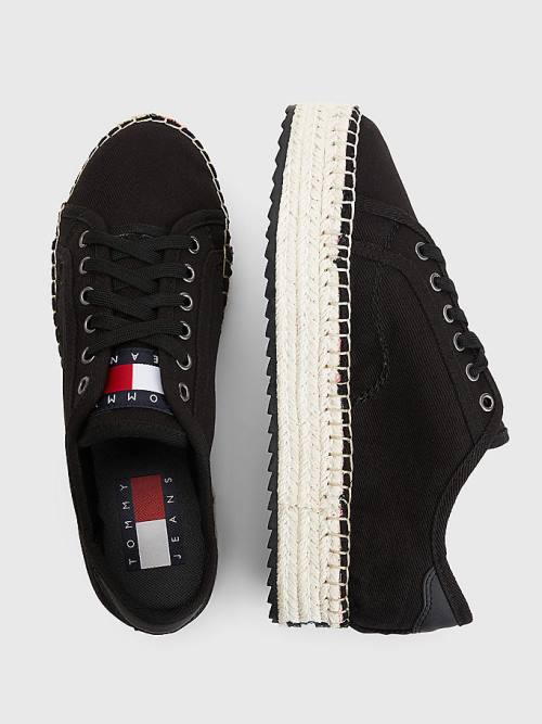 Tommy Hilfiger Essential Kanten-Up Flatform Espadrilles Loafers Dames Zwart | TH082LWM