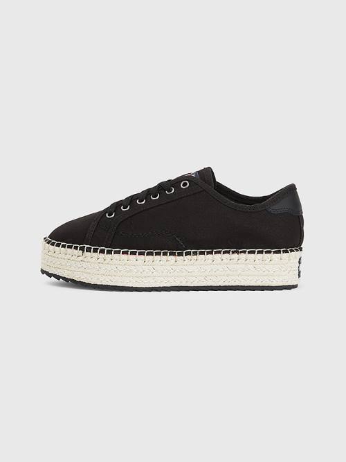 Tommy Hilfiger Essential Kanten-Up Flatform Espadrilles Loafers Dames Zwart | TH082LWM