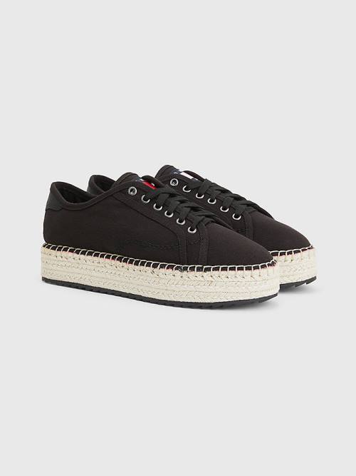 Tommy Hilfiger Essential Kanten-Up Flatform Espadrilles Loafers Dames Zwart | TH082LWM