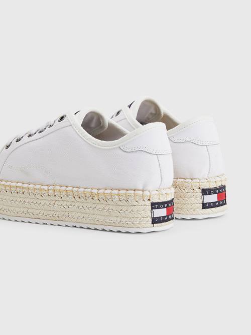 Tommy Hilfiger Essential Kanten-Up Flatform Espadrilles Loafers Dames Wit | TH196QLS