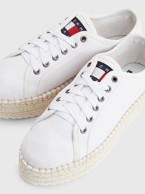 Tommy Hilfiger Essential Kanten-Up Flatform Espadrilles Loafers Dames Wit | TH196QLS