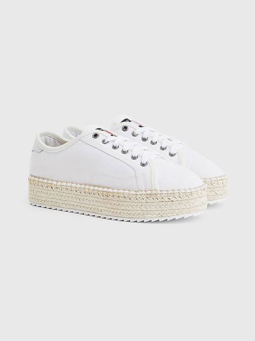 Tommy Hilfiger Essential Kanten-Up Flatform Espadrilles Loafers Dames Wit | TH196QLS