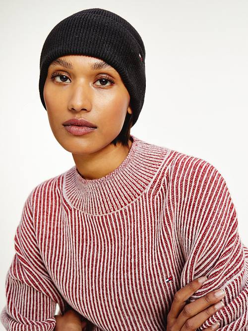 Tommy Hilfiger Essential Katoenen Cashmere Beanie Hoeden Dames Zwart | TH861DTU