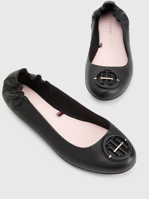 Tommy Hilfiger Essential Leren Ballerina Schoenen Dames Zwart | TH072XFE