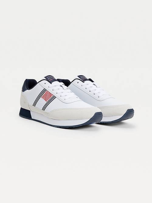 Tommy Hilfiger Essential Leren Flag Runner Sneakers Heren Wit | TH591CGQ