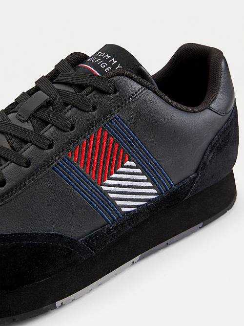 Tommy Hilfiger Essential Leren Flag Runner Sneakers Heren Zwart | TH792TWH