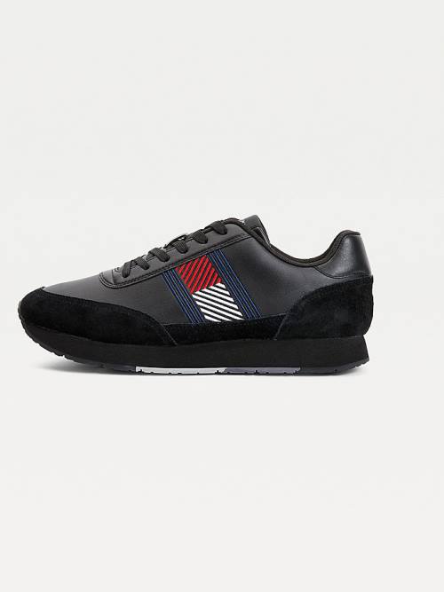 Tommy Hilfiger Essential Leren Flag Runner Sneakers Heren Zwart | TH792TWH