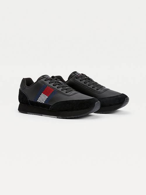 Tommy Hilfiger Essential Leren Flag Runner Sneakers Heren Zwart | TH792TWH