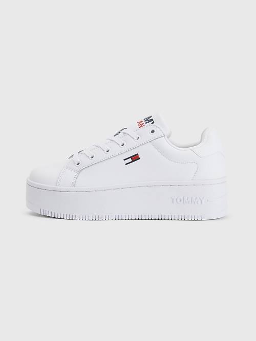 Tommy Hilfiger Essential Leren Flatform Sneakers Dames Wit | TH578ZXW