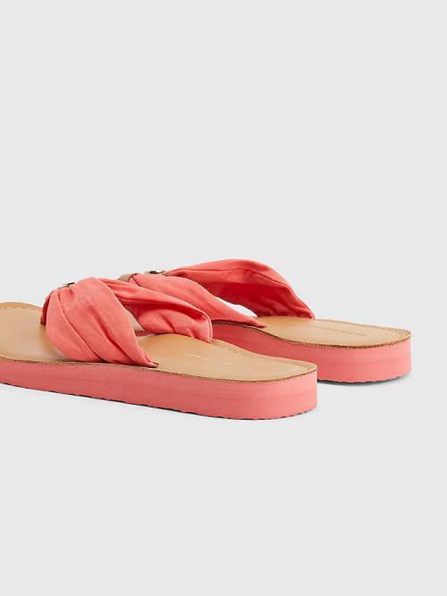 Tommy Hilfiger Essential Leren Footbed Flip-Flops Sandalen Dames Rood | TH681JXG