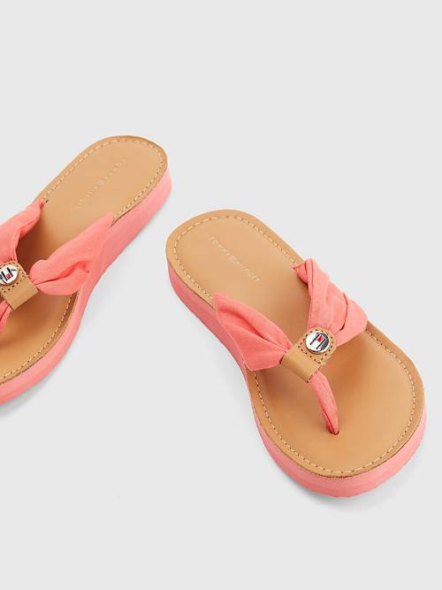 Tommy Hilfiger Essential Leren Footbed Flip-Flops Sandalen Dames Rood | TH681JXG