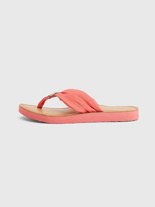 Tommy Hilfiger Essential Leren Footbed Flip-Flops Sandalen Dames Rood | TH681JXG