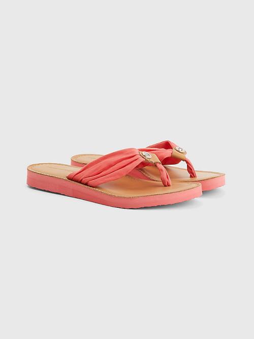 Tommy Hilfiger Essential Leren Footbed Flip-Flops Sandalen Dames Rood | TH681JXG