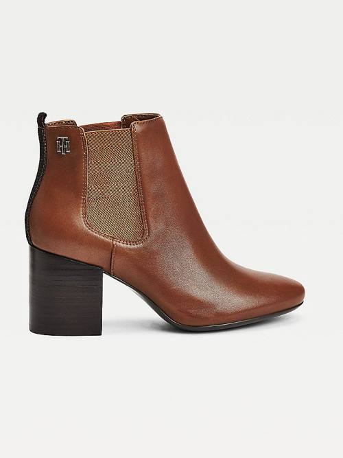 Tommy Hilfiger Essential Leren High Heel Ankle Laarzen Dames Bruin | TH672ZJO