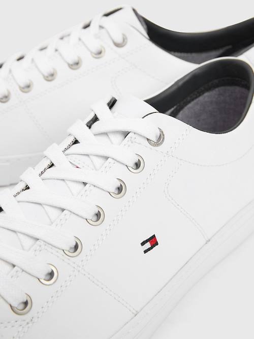 Tommy Hilfiger Essential Leren Kanten-Up Sneakers Heren Wit | TH462CKF