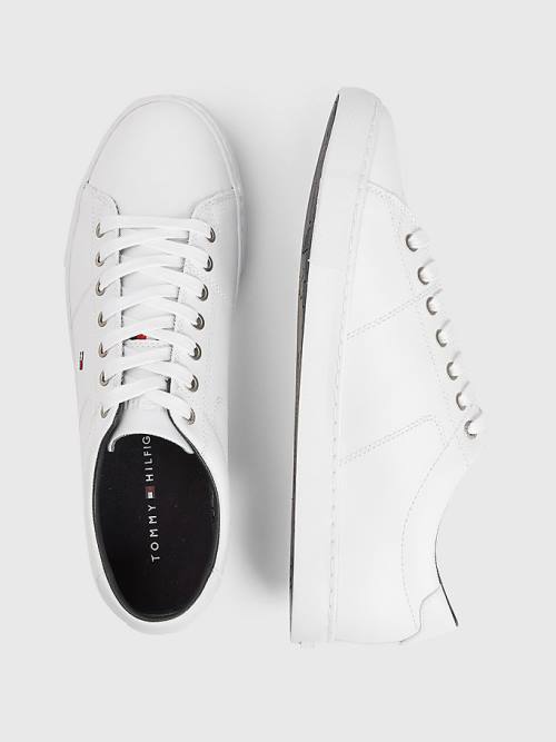 Tommy Hilfiger Essential Leren Kanten-Up Sneakers Heren Wit | TH462CKF