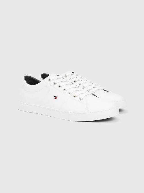 Tommy Hilfiger Essential Leren Kanten-Up Sneakers Heren Wit | TH462CKF