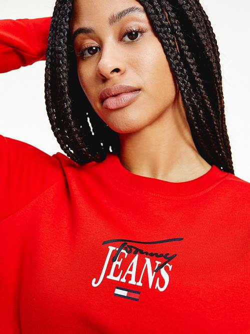 Tommy Hilfiger Essential Logo Crew Neck Sweatshirts Dames Rood | TH302ZQG