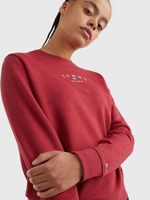 Tommy Hilfiger Essential Logo Crew Neck Sweatshirts Dames Rood | TH516GTM