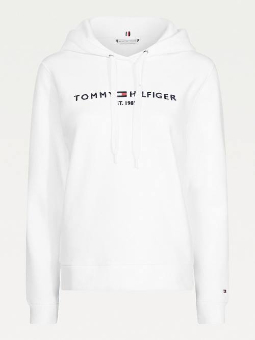 Tommy Hilfiger Essential Logo Hoodie Dames Wit | TH249NZR