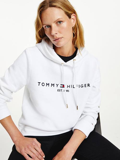 Tommy Hilfiger Essential Logo Hoodie Dames Wit | TH249NZR