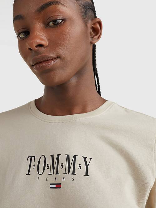 Tommy Hilfiger Essential Logo Long Sleeve T-shirts Dames Beige | TH239TAF