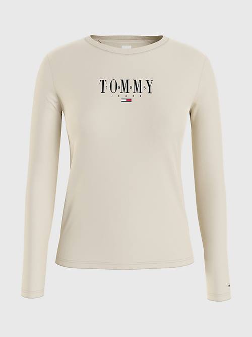 Tommy Hilfiger Essential Logo Long Sleeve T-shirts Dames Beige | TH239TAF