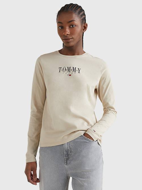 Tommy Hilfiger Essential Logo Long Sleeve T-shirts Dames Beige | TH239TAF