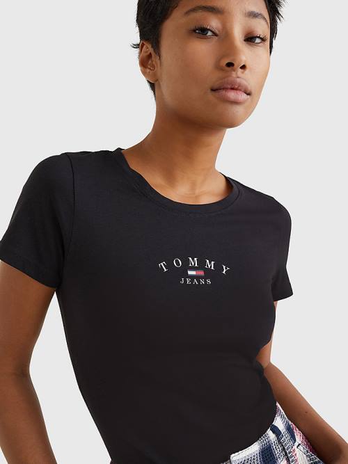 Tommy Hilfiger Essential Logo Skinny Fit T-shirts Dames Zwart | TH039SOD