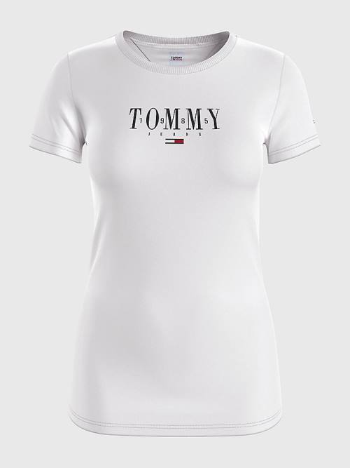 Tommy Hilfiger Essential Logo Skinny Fit T-shirts Dames Wit | TH106JYZ