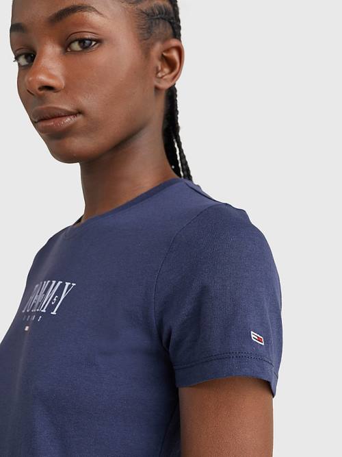 Tommy Hilfiger Essential Logo Skinny Fit T-shirts Dames Blauw | TH273FGS