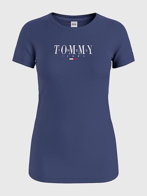 Tommy Hilfiger Essential Logo Skinny Fit T-shirts Dames Blauw | TH273FGS