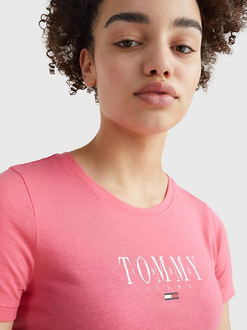 Tommy Hilfiger Essential Logo Skinny Fit T-shirts Dames Roze | TH423ESJ