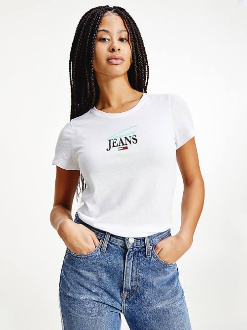 Tommy Hilfiger Essential Logo Skinny Fit T-shirts Dames Wit | TH518JSM