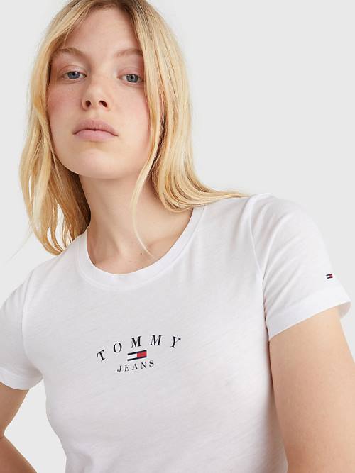 Tommy Hilfiger Essential Logo Skinny Fit T-shirts Dames Wit | TH589VJW