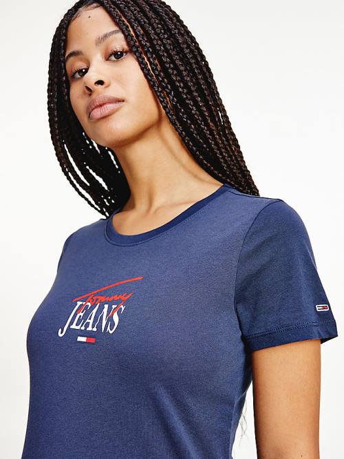 Tommy Hilfiger Essential Logo Skinny Fit T-shirts Dames Blauw | TH592EYW