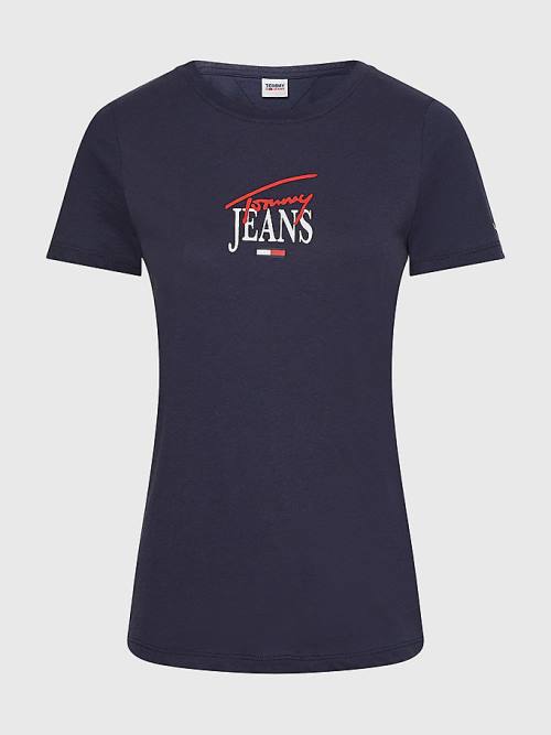 Tommy Hilfiger Essential Logo Skinny Fit T-shirts Dames Blauw | TH592EYW