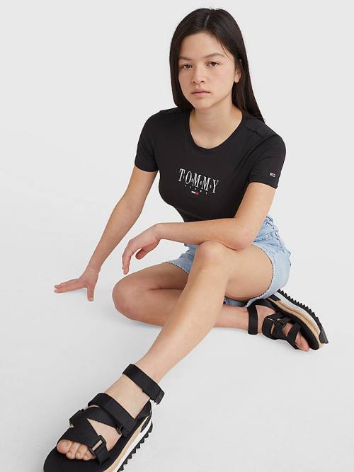 Tommy Hilfiger Essential Logo Skinny Fit T-shirts Dames Zwart | TH874COV