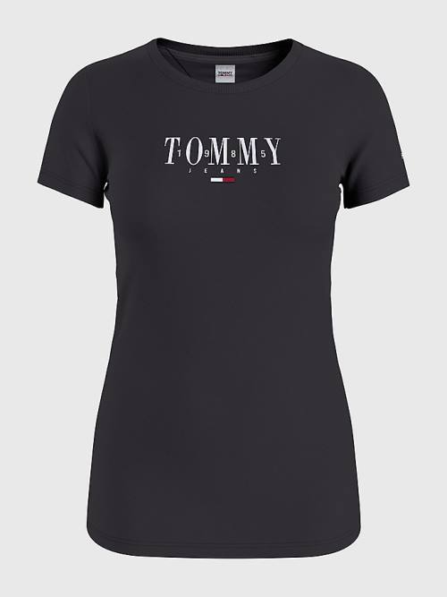 Tommy Hilfiger Essential Logo Skinny Fit T-shirts Dames Zwart | TH874COV