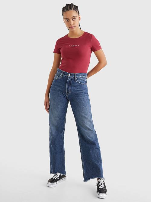 Tommy Hilfiger Essential Logo Skinny Fit T-shirts Dames Rood | TH938DQY