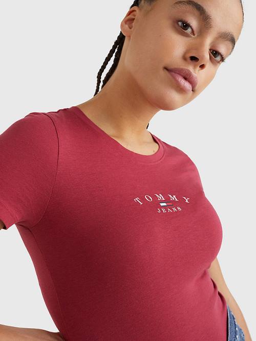 Tommy Hilfiger Essential Logo Skinny Fit T-shirts Dames Rood | TH938DQY