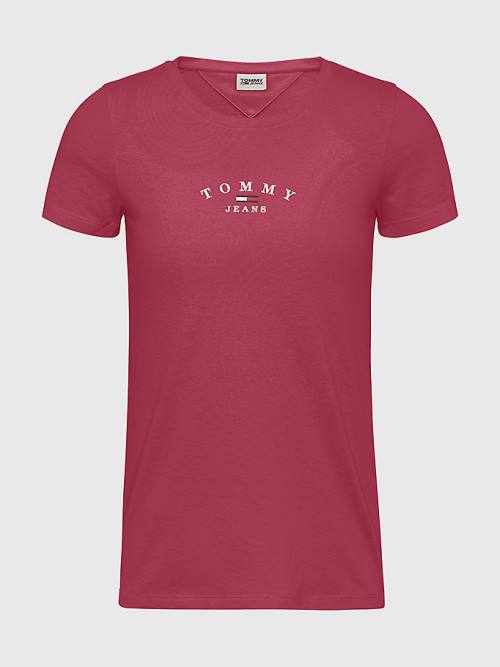 Tommy Hilfiger Essential Logo Skinny Fit T-shirts Dames Rood | TH938DQY