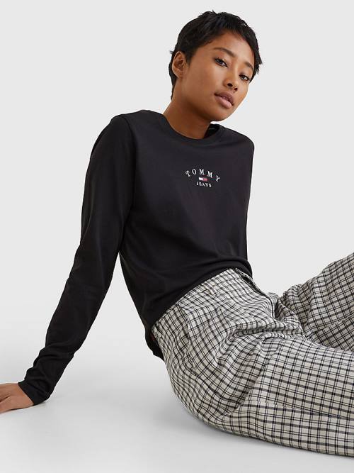 Tommy Hilfiger Essential Logo Slim Fit Long Sleeve T-shirts Dames Zwart | TH709LPZ